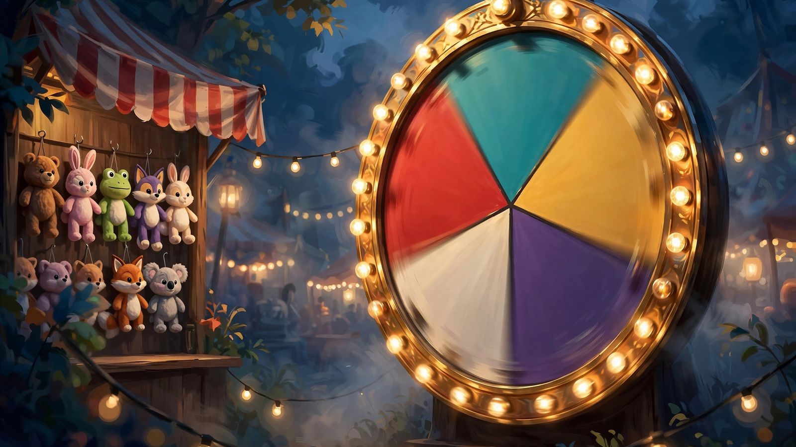 The great painted prize wheel of the Starlight Carnival, its number plaques catching the light